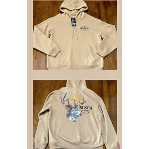 NEW Men's Busch Light Sweater Deer Hunting Camo Pullover Hoodie Brown Size Small